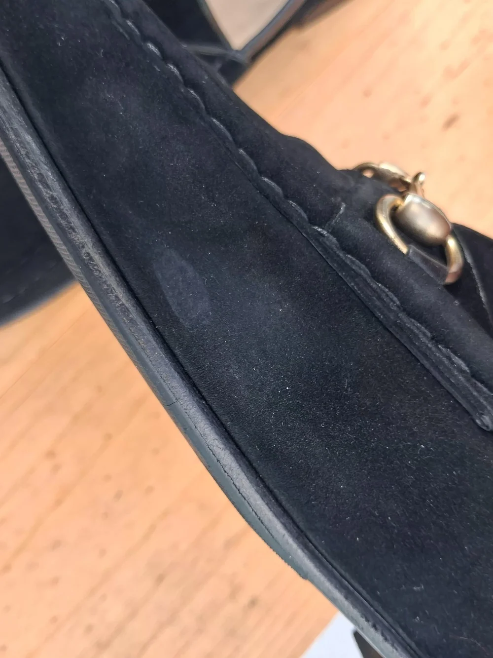 Vintage Gucci Men's Black Suede Loafers w/Gold Horsebit Hardware Size 45.5/12
